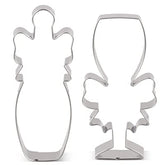 CELEBRATORY CHAMPAGNE BOTTLE AND GLASS COOKIE CUTTER SET 2PCS